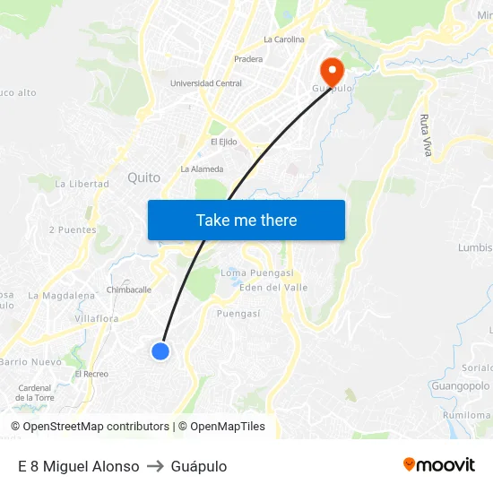 E 8 Miguel Alonso to Guápulo map