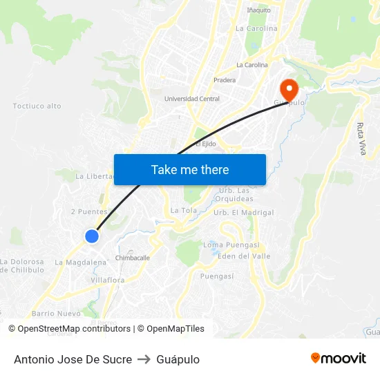 Antonio Jose De Sucre to Guápulo map