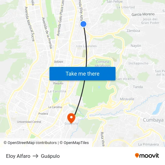 Eloy Alfaro to Guápulo map