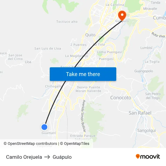 Camilo Orejuela to Guápulo map