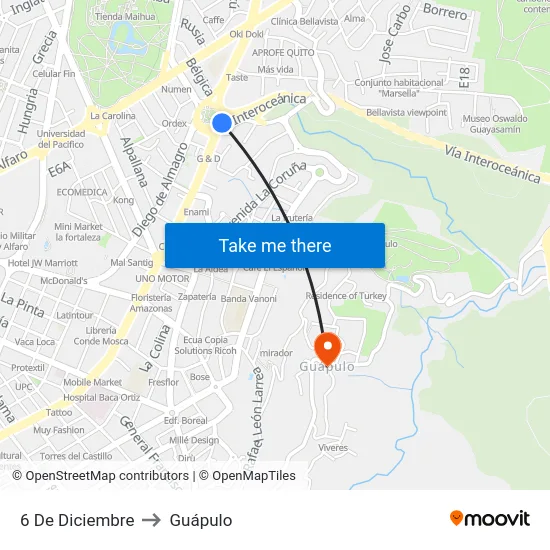 6 De Diciembre to Guápulo map