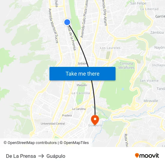De La Prensa to Guápulo map