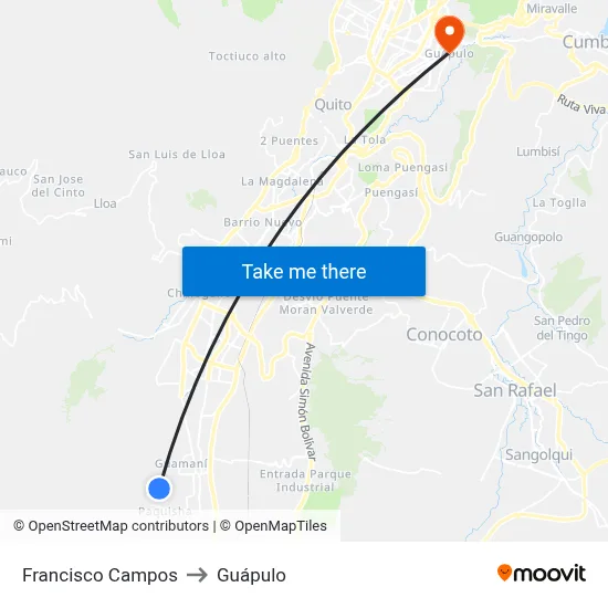 Francisco Campos to Guápulo map