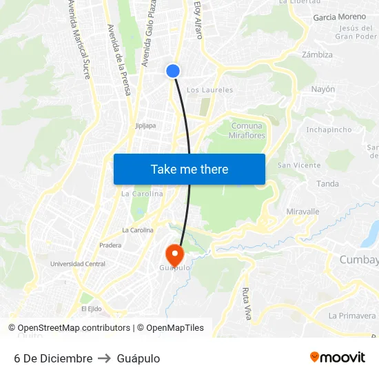 6 De Diciembre to Guápulo map