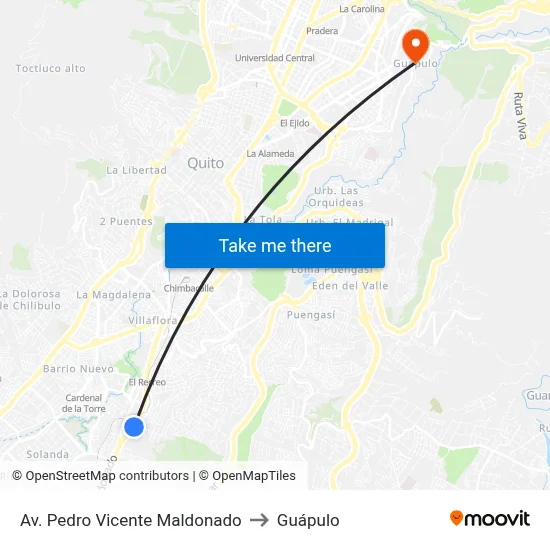 Av. Pedro Vicente Maldonado to Guápulo map