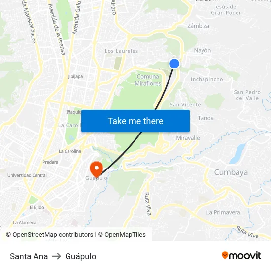 Santa Ana to Guápulo map