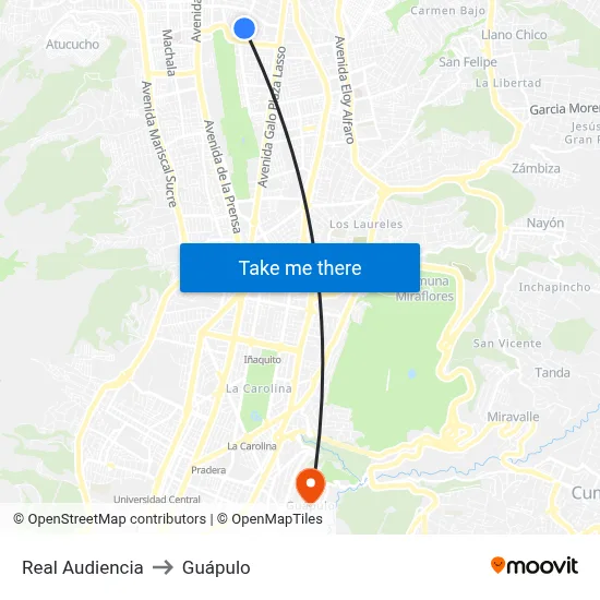 Real Audiencia to Guápulo map