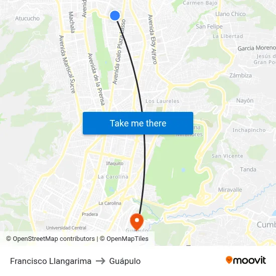 Francisco Llangarima to Guápulo map