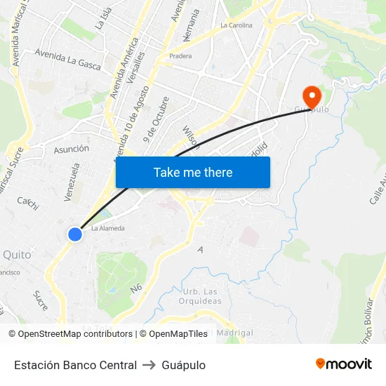 Estación Banco Central to Guápulo map