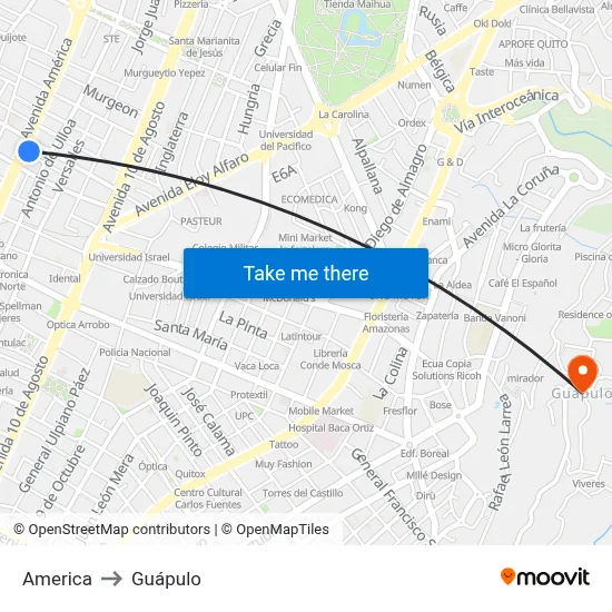 America to Guápulo map