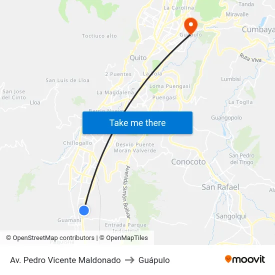 Av. Pedro Vicente Maldonado to Guápulo map