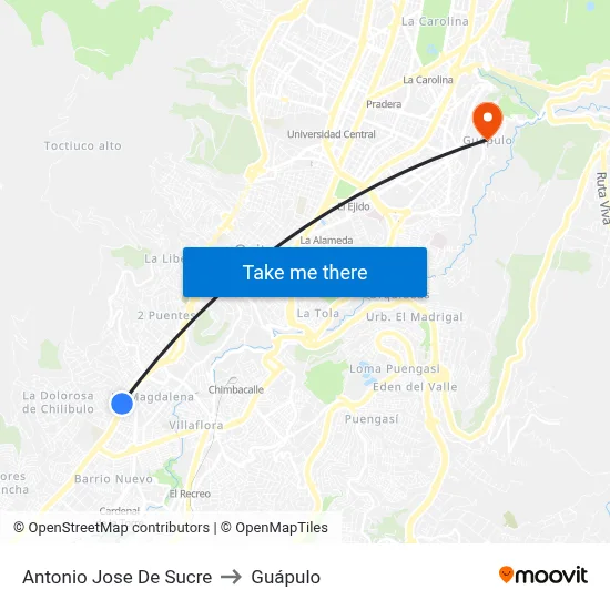Antonio Jose De Sucre to Guápulo map