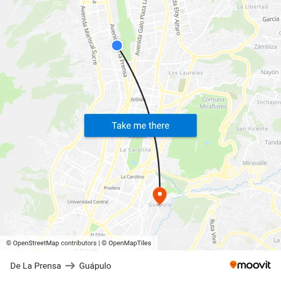 De La Prensa to Guápulo map