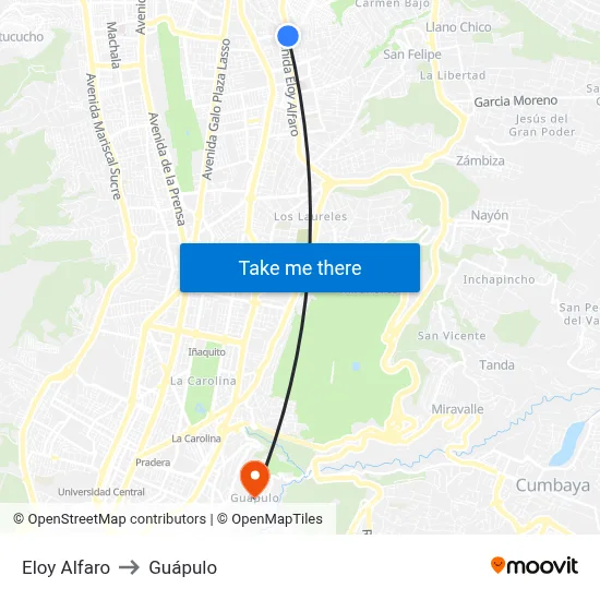 Eloy Alfaro to Guápulo map