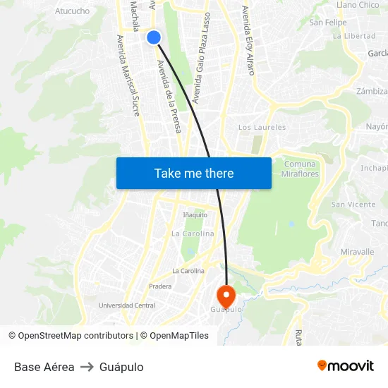 Base Aérea to Guápulo map