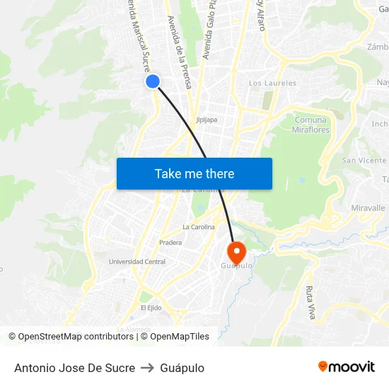 Antonio Jose De Sucre to Guápulo map