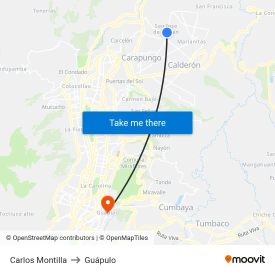 Carlos Montilla to Guápulo map