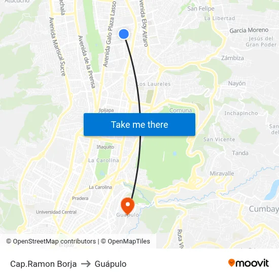 Cap.Ramon Borja to Guápulo map