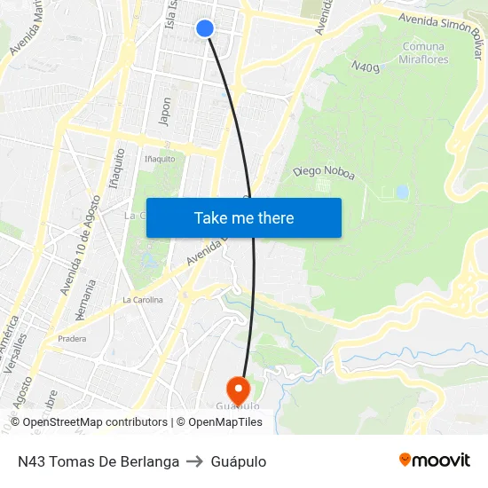 N43 Tomas De Berlanga to Guápulo map