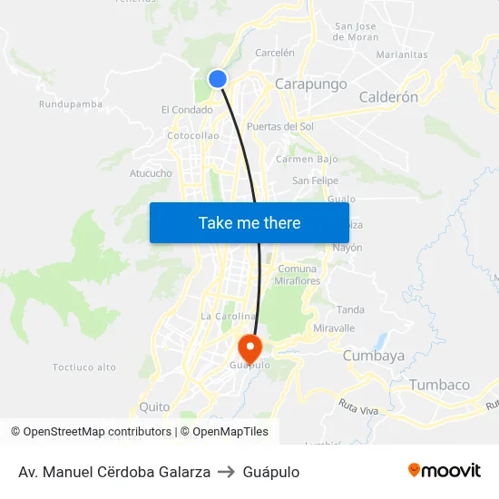 Av. Manuel Cërdoba Galarza to Guápulo map