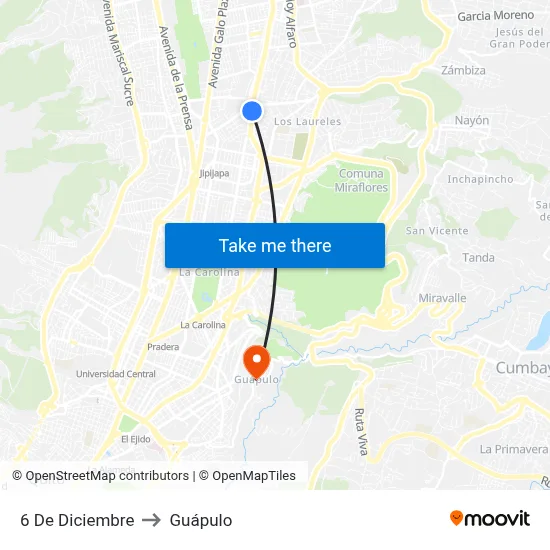 6 De Diciembre to Guápulo map