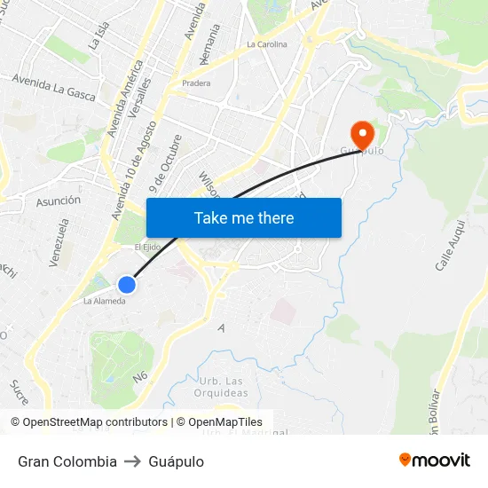 Gran Colombia to Guápulo map