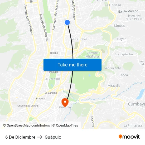 6 De Diciembre to Guápulo map