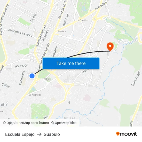 Escuela Espejo to Guápulo map