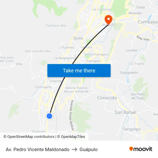 Av. Pedro Vicente Maldonado to Guápulo map