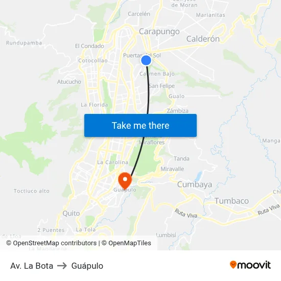 Av. La Bota to Guápulo map