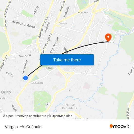 Vargas to Guápulo map