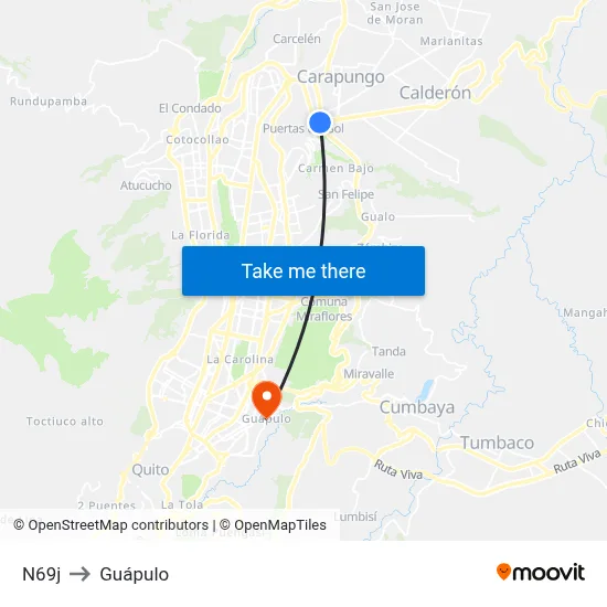 N69j to Guápulo map