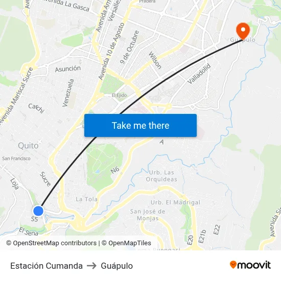 Estación Cumanda to Guápulo map