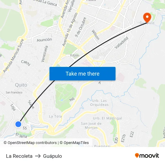 La Recoleta to Guápulo map