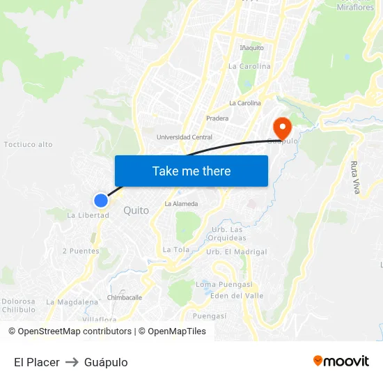El Placer to Guápulo map