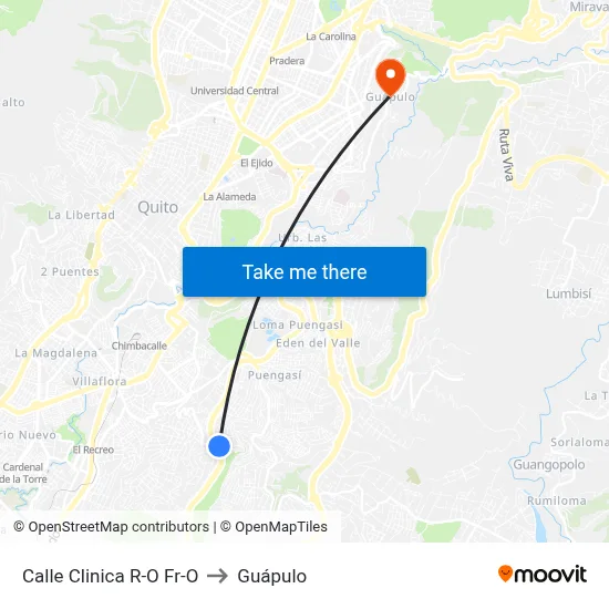 Calle Clinica R-O Fr-O to Guápulo map