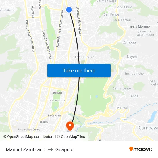 Manuel Zambrano to Guápulo map