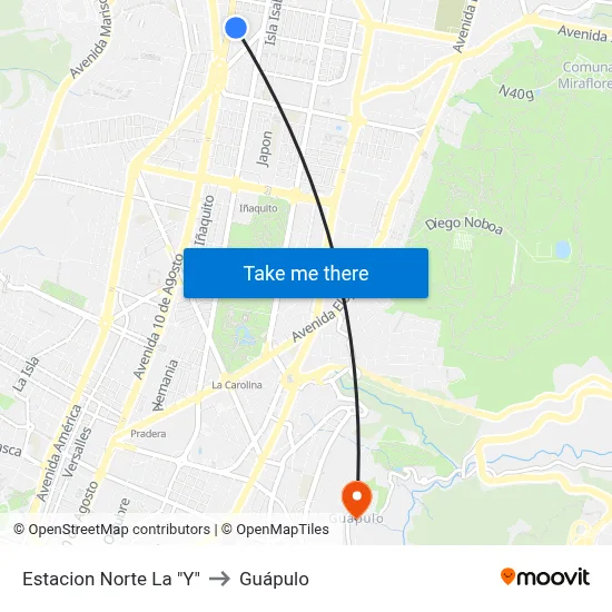 Estacion  Norte La "Y" to Guápulo map