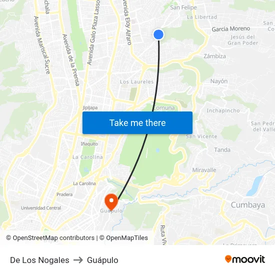 De Los Nogales to Guápulo map