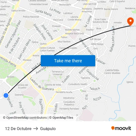12 De Octubre to Guápulo map