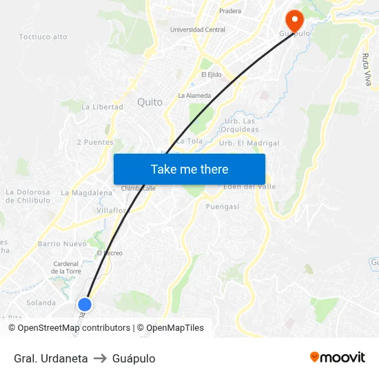 Gral. Urdaneta to Guápulo map