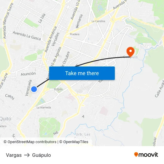 Vargas to Guápulo map