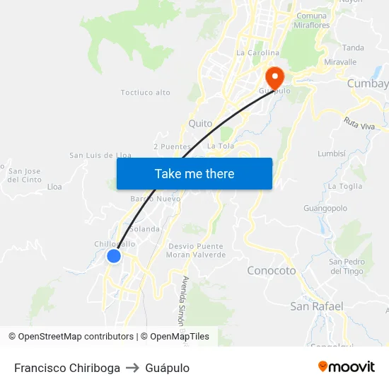 Francisco Chiriboga to Guápulo map