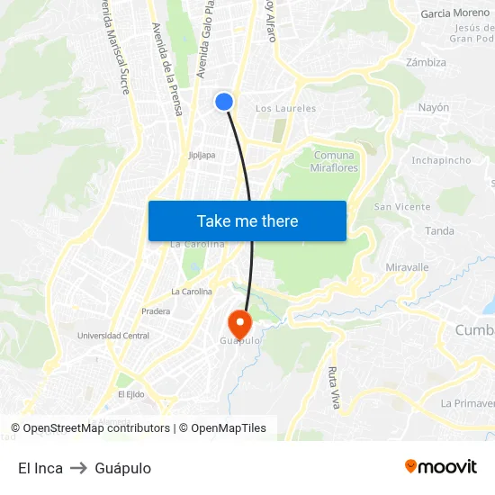El Inca to Guápulo map