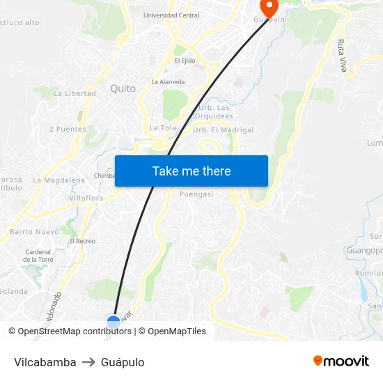 Vilcabamba to Guápulo map
