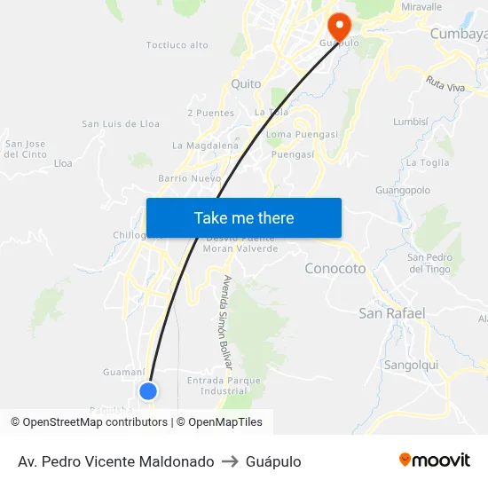 Av. Pedro Vicente Maldonado to Guápulo map