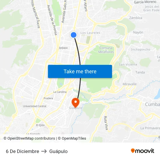 6 De Diciembre to Guápulo map