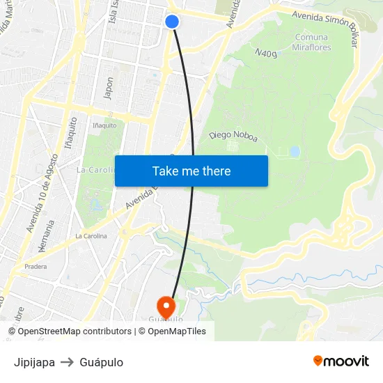 Jipijapa to Guápulo map