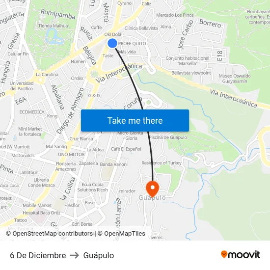 6 De Diciembre to Guápulo map