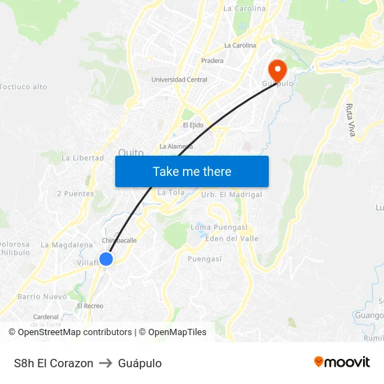 S8h   El Corazon to Guápulo map